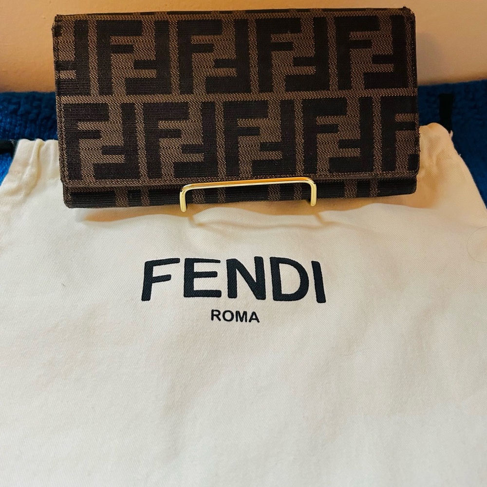 Fendi Zucca FF Chocolate Leather - Canvas Print Long Wallet With Dust Bag